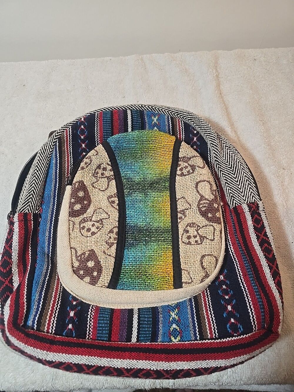 Hemp back pack (Unisex) - All Natural Handmade  Bag Backpack Mushrooms 11x11x3
